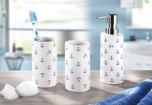 Stoneware Toilet Brush Holder with Anchor Design