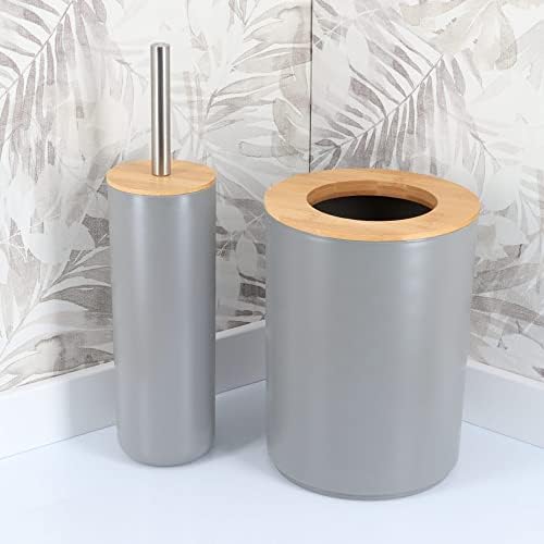 TENDANCE Gray Bamboo Toilet Brush Holder Set