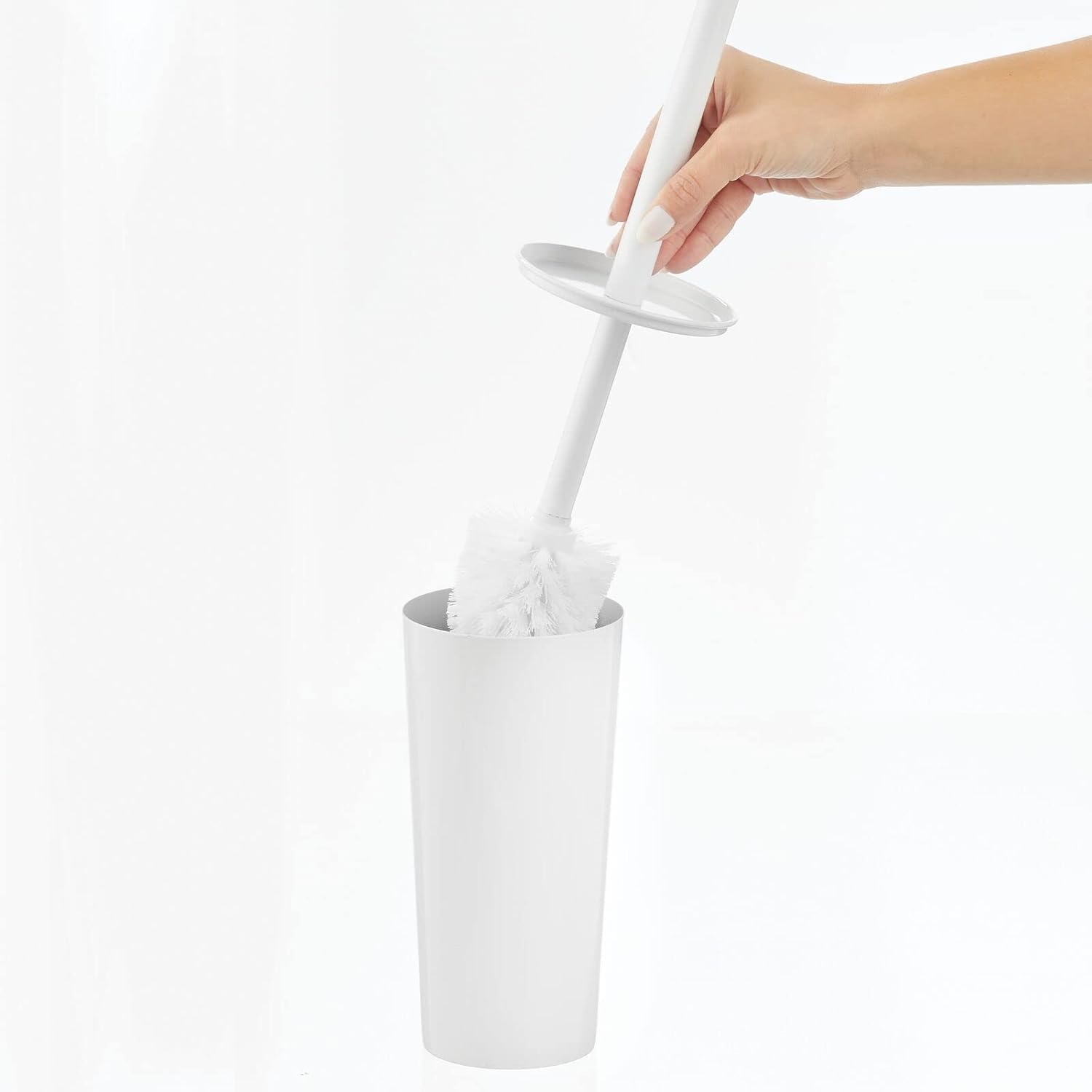 mDesign Toilet Brush and Trash Can Set - White