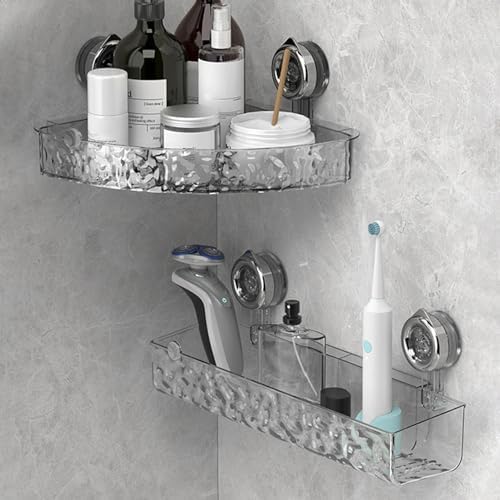 JENPECH Suction Cup Shower Caddy Clear Wall Organizer Grey 2