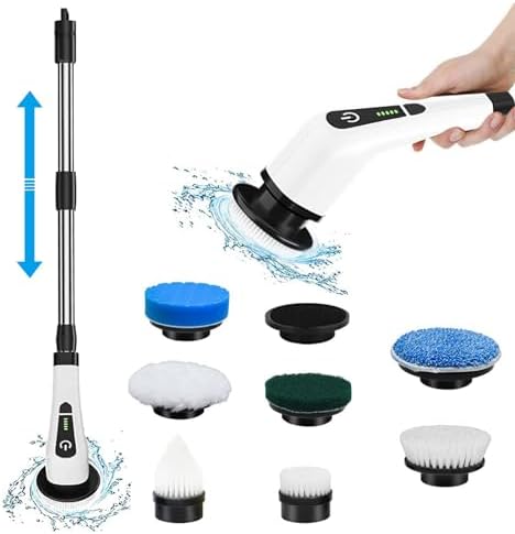 Cordless Telescopic Electric Toilet Brush with 8 Replaceable Heads