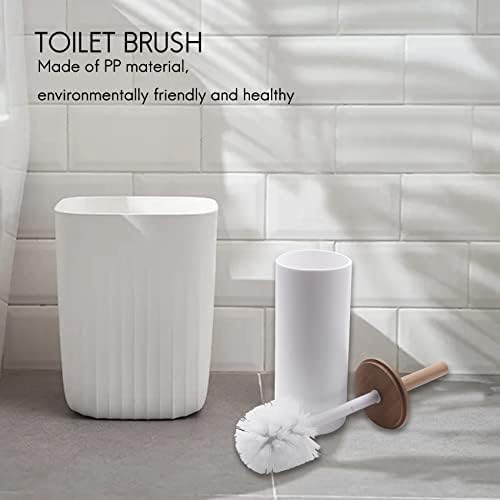 Bamboo Toilet Brush Set with Base Holder White