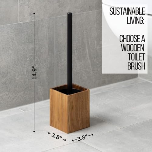 EVIDECO Acacia Toilet Brush Set Brown Square