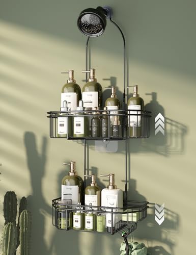 WXCGX Adjustable Hanging Shower Caddy with Hooks - Black