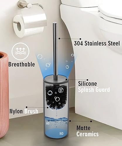 Viosuniu Matt Gray Ceramic Toilet Brush Set