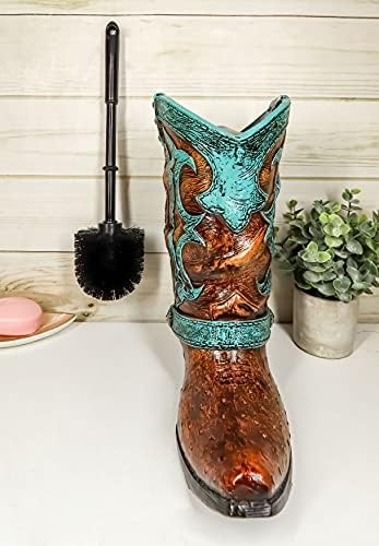 Ebros Rustic Western Cowboy Boot Toilet Brush Set 2 Piece