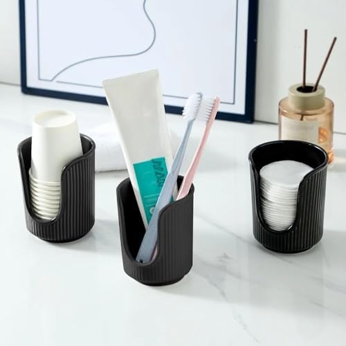 Bathroom Cup Dispenser with Non-Slip Base Black Plastic