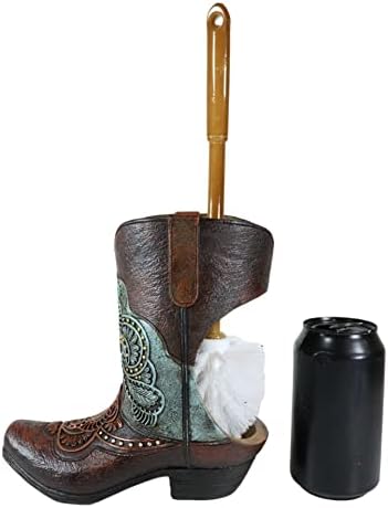 Ebros Gift Rustic Cowboy Boot Toilet Brush Set 2 Piece