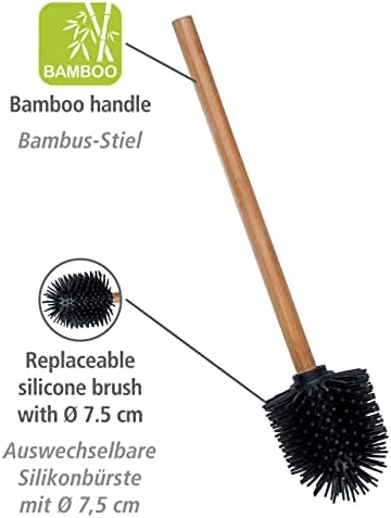 WENKO Replacement Toilet Brush with Bamboo Handle and Black Silicone Head
