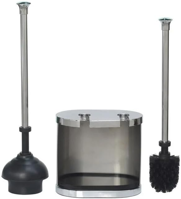Brushed Nickel Toilet Brush and Plunger Set