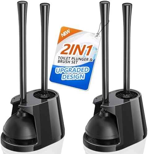 Trenti 2 Pack Toilet Plunger and Brush Set with Holder