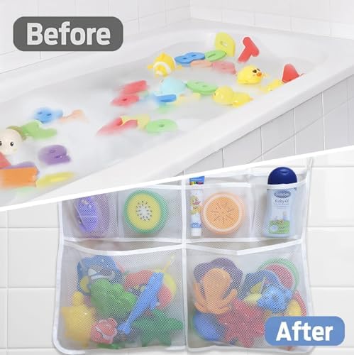 Extra Large Bath Toy Holder with 5 Suction Cups and Hooks