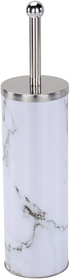 Zahari Home Marble Toilet Bowl Brush and Holder White Metal