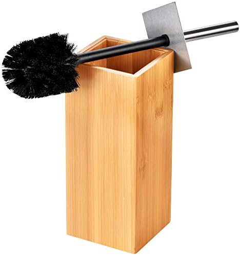 Deluxe Toilet Brush with Bamboo Holder and Stainless Steel Handle
