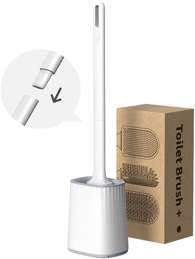 Silicone Toilet Brush with Wall Holder Set Soft TPR Bristles Durable PP Handle