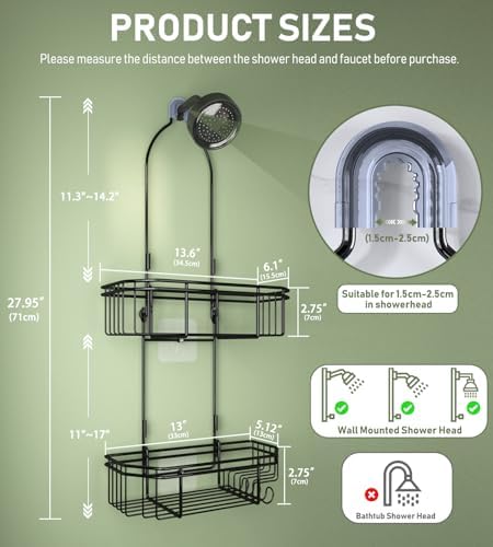 WXCGX Adjustable Hanging Shower Caddy with Hooks - Black
