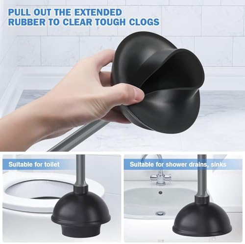 Heavy Duty Toilet Brush and Plunger Set - Black