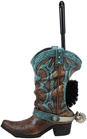 Ebros Rustic Western Cowboy Boot Toilet Brush Set 2 Piece