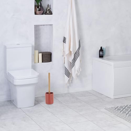Compact Terracotta Toilet Brush Set with Bamboo Handle 1