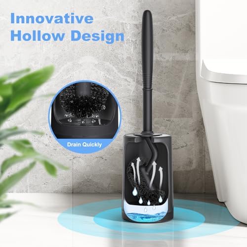 HAMITOR Toilet Bowl Brush Holder Set Black