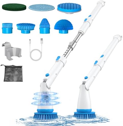 SIMWAL Electric Spin Scrubber with 7 Brush Heads and Extension Handle