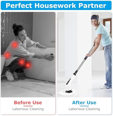 Cordless Telescopic Electric Toilet Brush with 8 Replaceable Heads