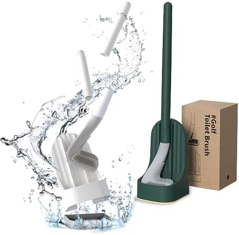 2024 Curved Silicone Toilet Brush with Holder - No Drilling Space Saving Green