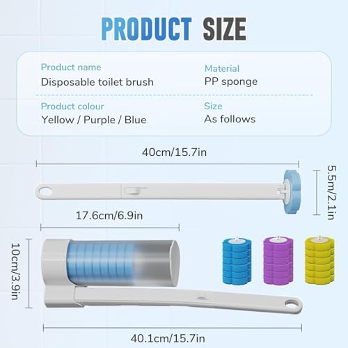2025 Disposable Toilet Brush Set with 6 Heads and Non-Skid Handle