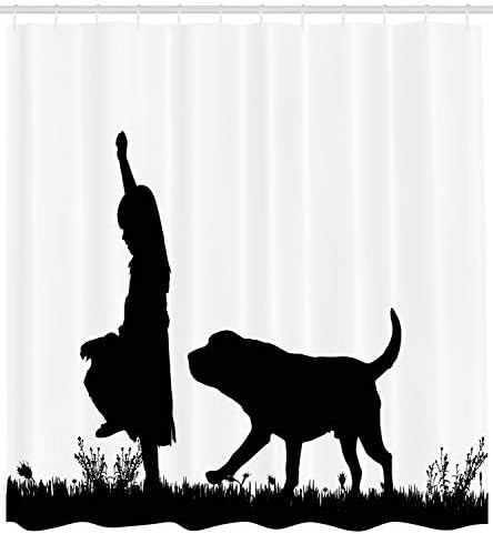 Ambesonne Labrador Shower Curtain with Dog and Girl Design
