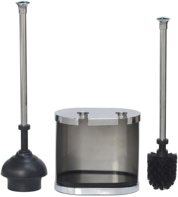 CLMSTE Brushed Nickel Toilet Brush and Plunger Set 1