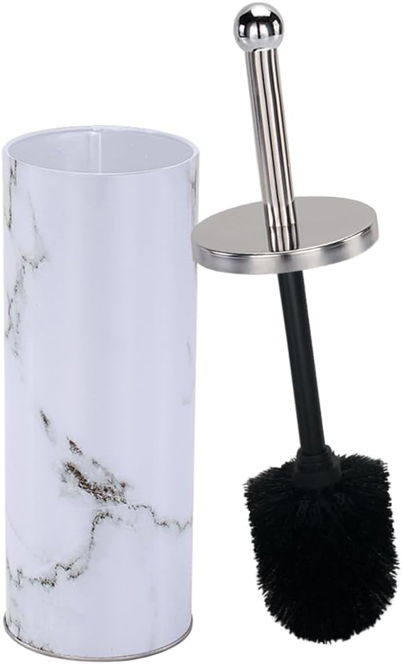 Zahari Home Marble Toilet Bowl Brush and Holder White Metal