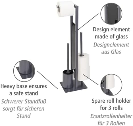 WENKO Rivalta Standing Toilet Set with Brush Paper Holder Grey