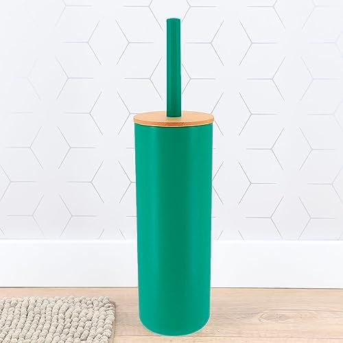 Green Toilet Brush with Bamboo Holder - Eco-Friendly Bathroom Accessory