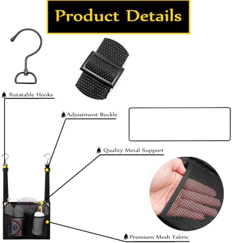 ALYER Mesh Shower Caddy with Adjustable Straps and 4 Pockets Black