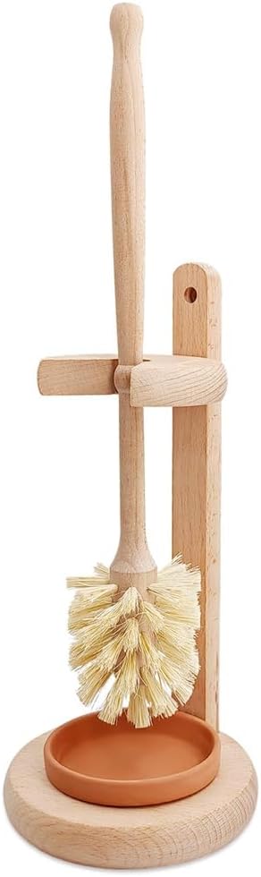 Wood Toilet Brush Set with Stand for Rustic Bathroom Style