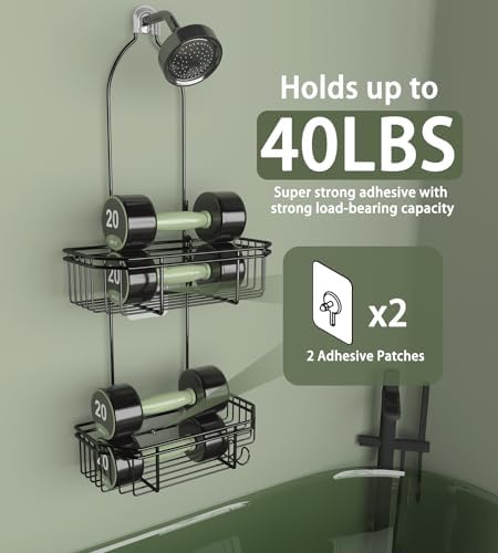 WXCGX Adjustable Hanging Shower Caddy with Hooks - Black