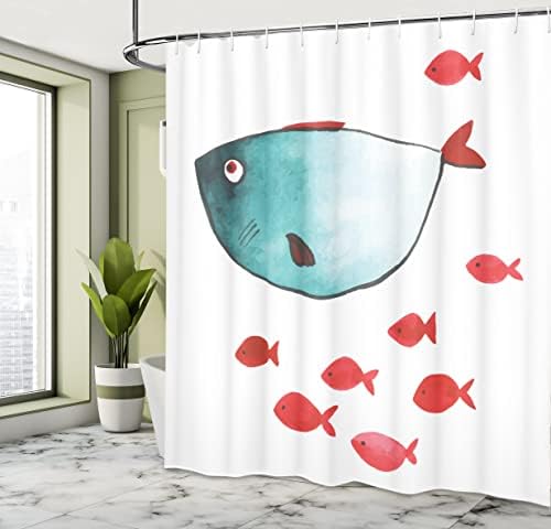 Ambesonne Cartoon Fish Shower Curtain Set with Hooks