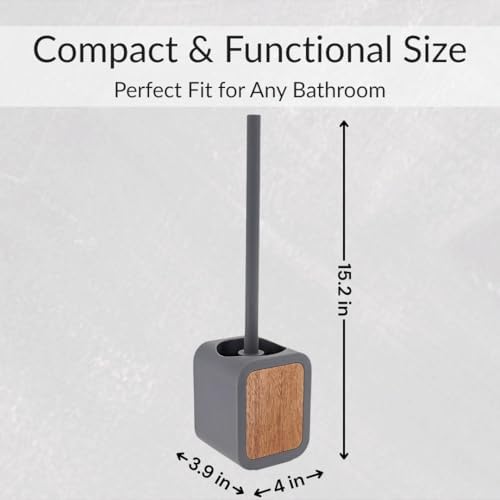 EVIDECO Toilet Brush with Holder Gray Rubber and Acacia