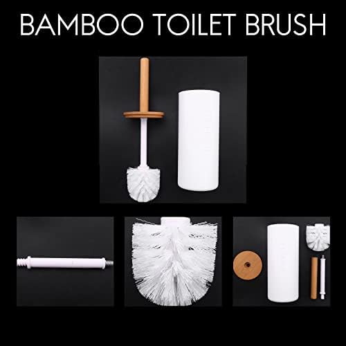 Bamboo Toilet Brush Set with Base Holder White
