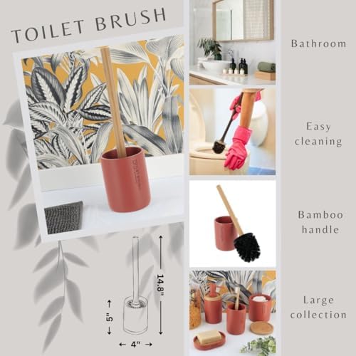 Compact Terracotta Toilet Brush Set with Bamboo Handle 1