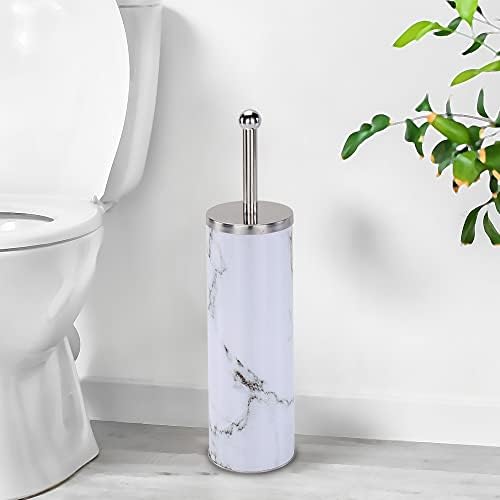 Zahari Home Marble Toilet Bowl Brush and Holder White Metal