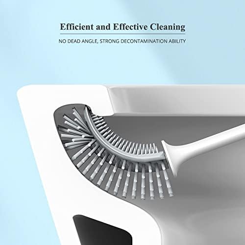Silicone Toilet Brush with Wall Holder Set Soft TPR Bristles Durable PP Handle
