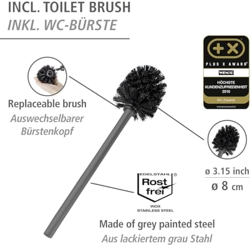 WENKO Rivalta Standing Toilet Set with Brush Paper Holder Grey