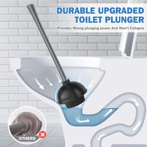 Heavy Duty Toilet Brush and Plunger Set - Black