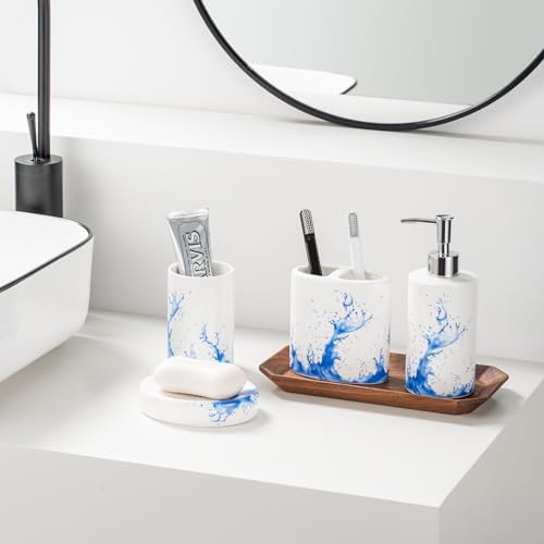 Blue Watercolor Bathroom Accessory Set of 4