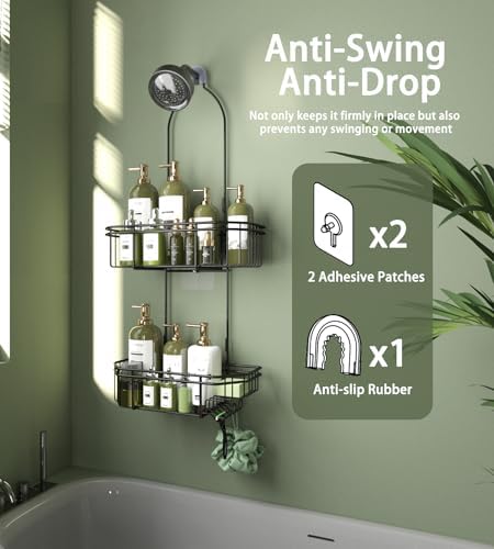 WXCGX Adjustable Hanging Shower Caddy with Hooks - Black