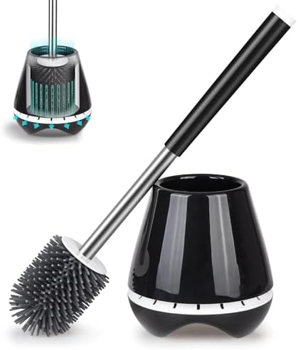 Efficient Toilet Brush and Holder Set with Tweezers