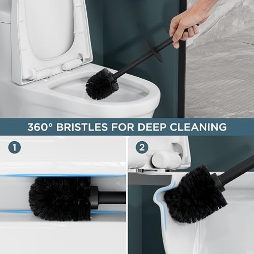 FORIOUS Toilet Brush and Holder Set with 304 Stainless Steel Base
