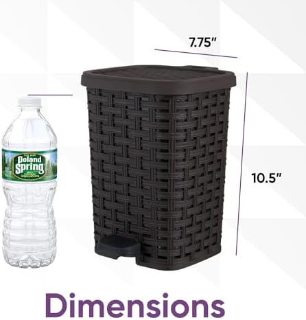 Superio Bathroom Trash Can and Toilet Brush Set 15 Gallon Brown