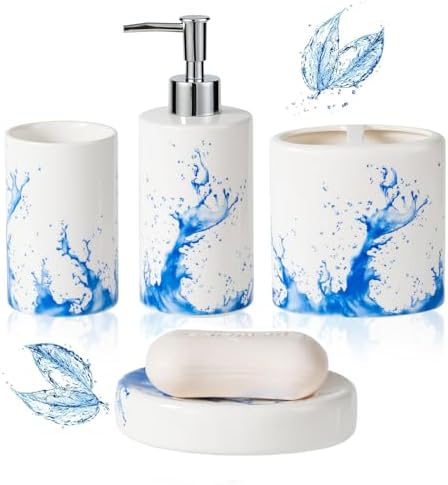 Blue Watercolor Bathroom Accessory Set of 4